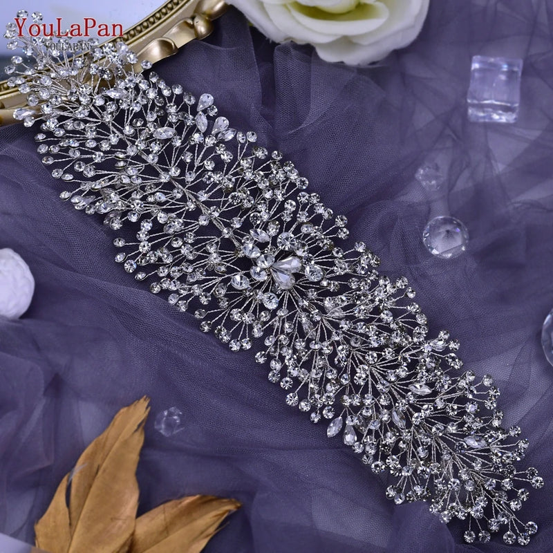 TOPQUEEN Bride Rhinestone Headband Earring Set Luxury Crystal Wedding Headband Wholesale Headpieces Hair Accessories HP240