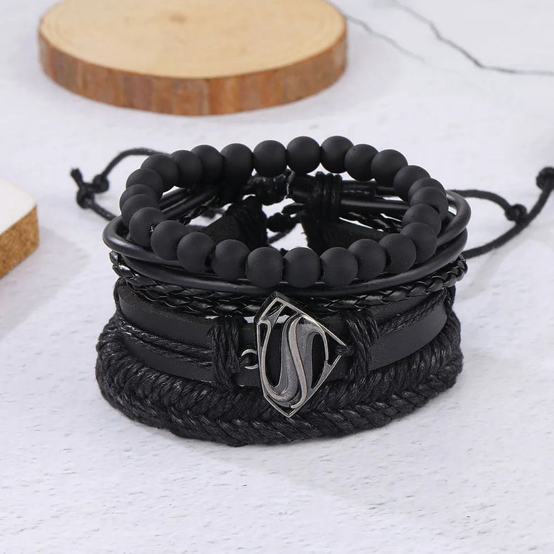 Fashion Black Bead Leather Bracelets For Men Multilayer Bracelet & Bangles Super Cross Punk Rock Bracelet & Bangles Accessories