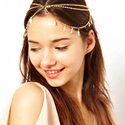 Bohemian Ethnic Headpiece Headband Tassel Leaf Butterfly Beads Handmade Head Chain Forehead Hair Band India Jewelry Gift