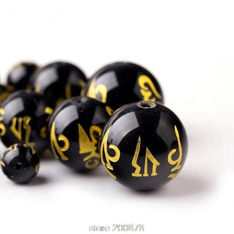 10beads Tibetan Mantras Beads Black Agate Round beads 6/8/10/12/14/16mm OM MANI PAD ME HUM TSB0514