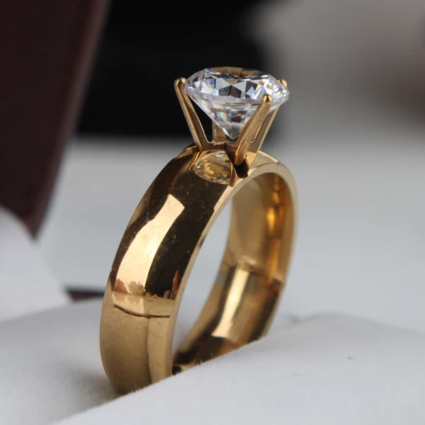 6mm Light Zircon CZ  gold color 316L Stainless Steel finger rings men women  jewelry  wholesale lots