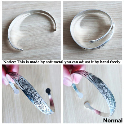 New Retro Cuff Bracelets Tibetan Silver Metal Carving Fish Elephant Flower Bangles Vintage Gypsy Jewelry Female Gifts