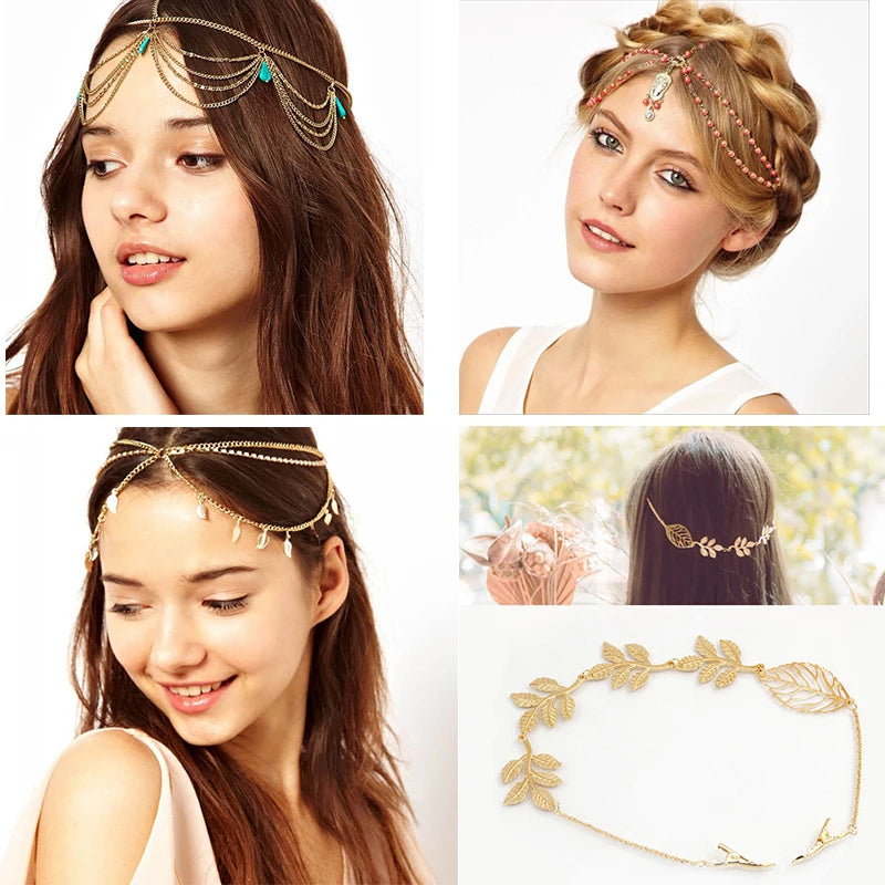 Bohemian Ethnic Headpiece Headband Tassel Leaf Butterfly Beads Handmade Head Chain Forehead Hair Band India Jewelry Gift