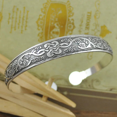 New Retro Cuff Bracelets Tibetan Silver Metal Carving Fish Elephant Flower Bangles Vintage Gypsy Jewelry Female Gifts