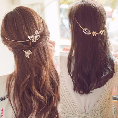 Women's sweet New Charm Chain Jewelry metal butterfly leaf hairpin headband Hair Accessories