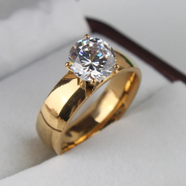 6mm Light Zircon CZ  gold color 316L Stainless Steel finger rings men women  jewelry  wholesale lots