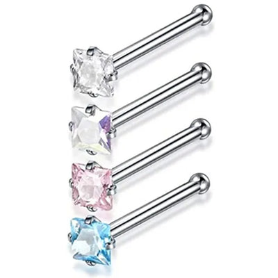 4PCS/Set Surgical Steel Heart Nose Ring Set Real Star L Shape Nose Stud Set Square Nose Rings And Studs Bulk Piercing Nariz Lote