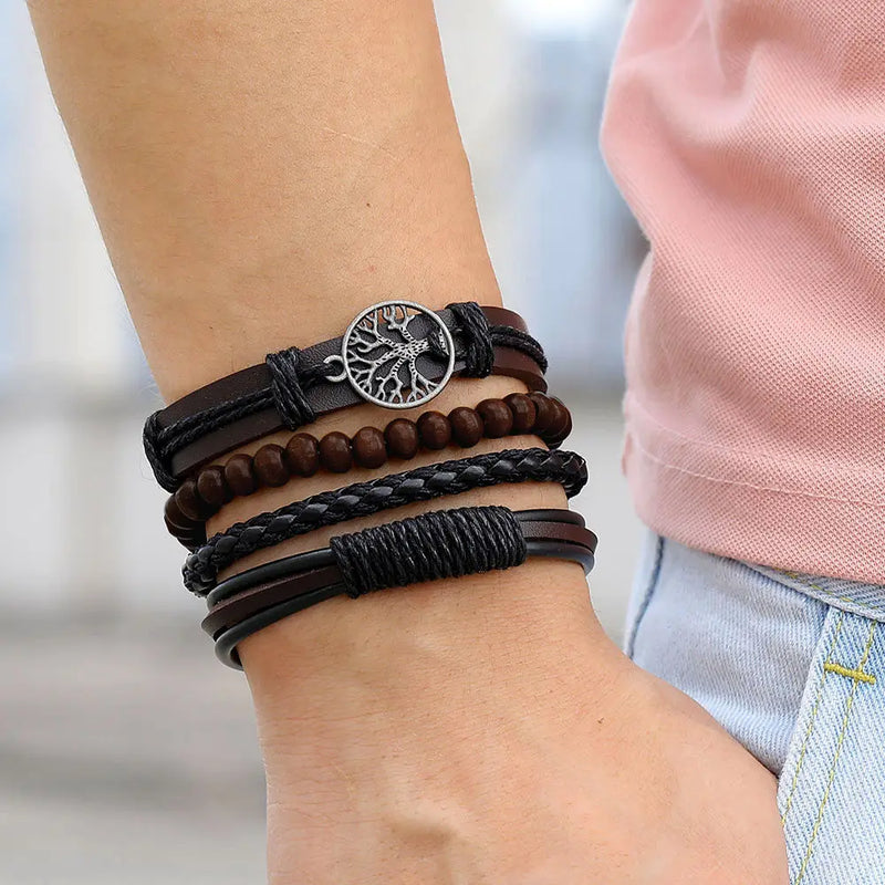 Fashion Black Bead Leather Bracelets For Men Multilayer Bracelet & Bangles Super Cross Punk Rock Bracelet & Bangles Accessories