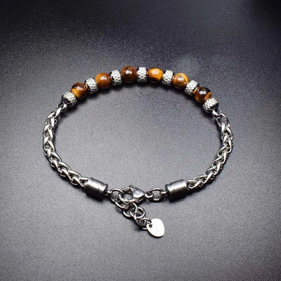 New 2021 6MM Adjustable Unique Natural Tiger Eye Stone Men's Beaded Bracelet Stainless Steel Cuban Link Chain Bracelets