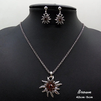 Edelweiss Necklace and Stud Earrings Women's Costume Jewellery Oktoberfest Costume Set Charming Lucky Shiny Gifts Wholesale