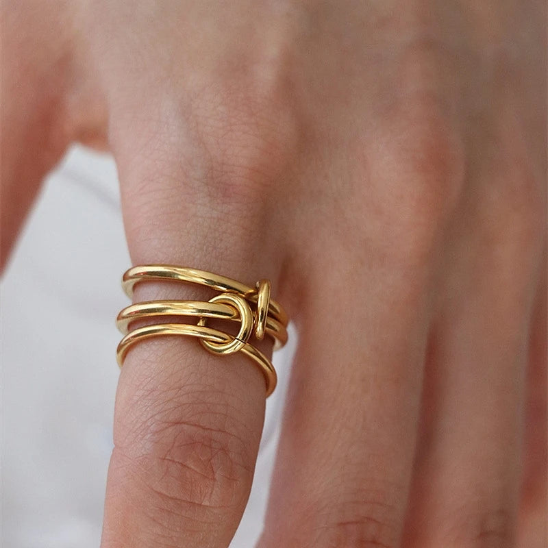 E.B.belle Multiple Layers Strand Loop Indext Finger Rings for Women Lead&nickle Free Stainless Steel Gold Plated Ring