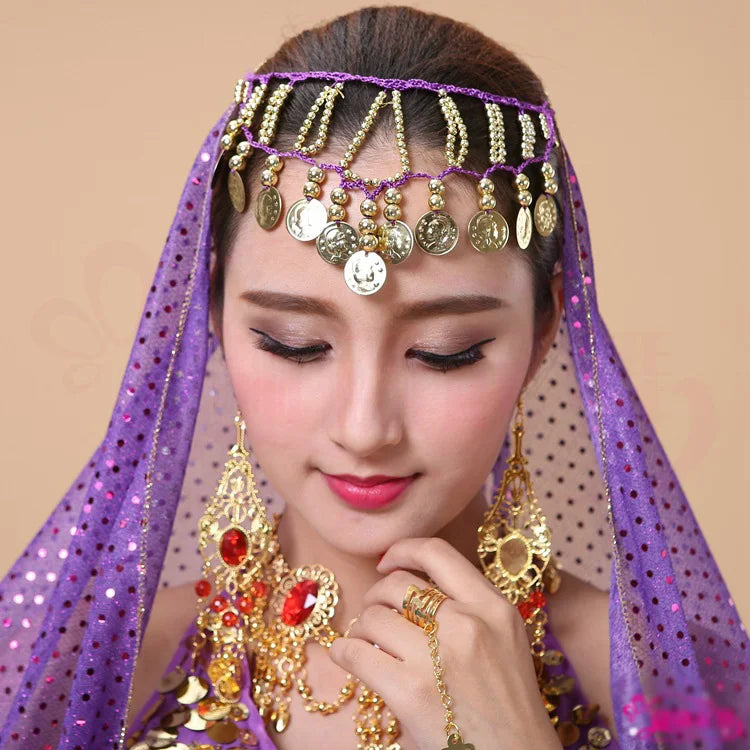 fashion indian jewelry Hair decoration hair band metal headband belly dance head tiara Bohemian tassel Coin tiara Female gift