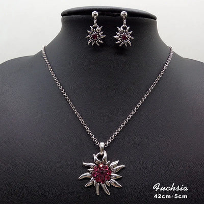 Edelweiss Necklace and Stud Earrings Women's Costume Jewellery Oktoberfest Costume Set Charming Lucky Shiny Gifts Wholesale