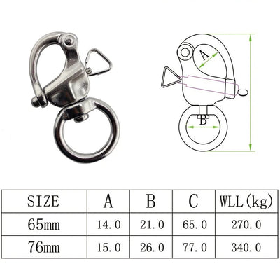 5PCS 65mm 76mm Stainless Steel 316 Quick Release Lifting Swivel Snap Heavy Duty Safety Chain Shackles Rigging Hardware