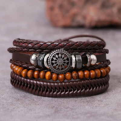 Fashion Black Bead Leather Bracelets For Men Multilayer Bracelet & Bangles Super Cross Punk Rock Bracelet & Bangles Accessories