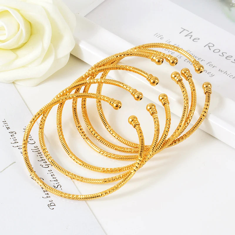 3MM/6pcs Dubai Jewelry For Women Indian Bangles Africa Ball Jewellery Gold Color Beads Bracelet Ethiopian Wedding Bride Gift