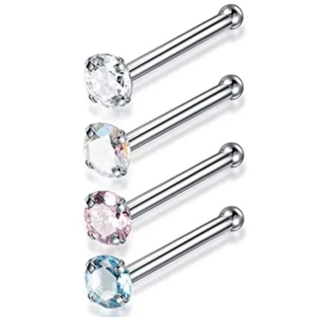 4PCS/Set Surgical Steel Heart Nose Ring Set Real Star L Shape Nose Stud Set Square Nose Rings And Studs Bulk Piercing Nariz Lote