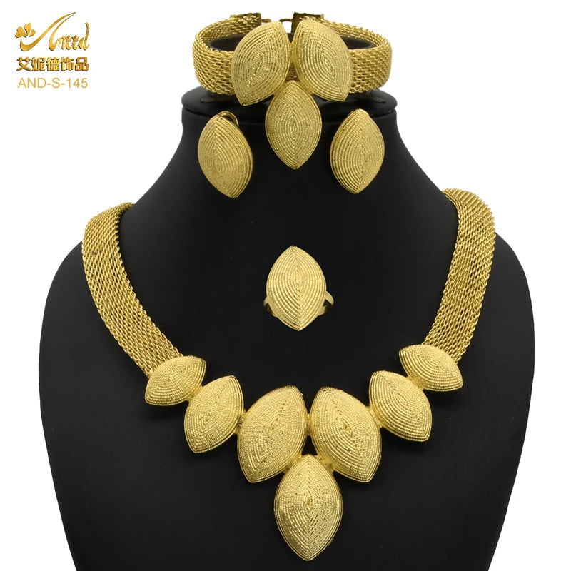 ANIID Womens Ethiopian Gold Color Jewelry Set Bridal Dubai Jewellery Wedding Brazilian Eritrean African Earring Necklaces Set