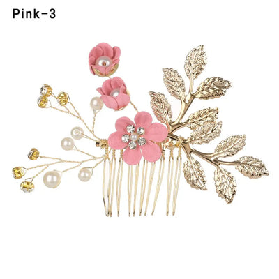 1Pcs Fashion Red Flower Hair Comb Bridesmaid Crystal Hair Clip Bridal Hairpin Wedding Hair Jewelry For Women Party Hairband Gift