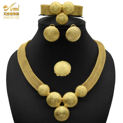 ANIID Womens Ethiopian Gold Color Jewelry Set Bridal Dubai Jewellery Wedding Brazilian Eritrean African Earring Necklaces Set