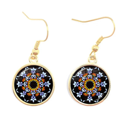 Mandala Picture Drop Earrings Henna Yoga Om Symbol Zen Buddhism 16mm Glass Cabochon Dome Jewellery For Women Girls Gift