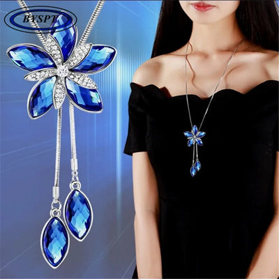 BYSPT Women Snake Chain Pendant Necklaces Flower Necklace Female Long Winter Sweater Chain Accessories