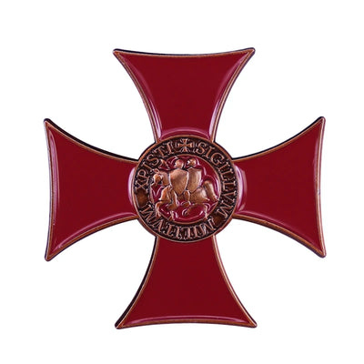 Sigillum Militum Red Cross Badge Knights Templar Crusaders Solomons Temple Lapel Pin