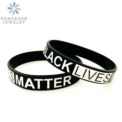 SOMESOOR Black Lives Matter Design Silicone Bracelet Wristband Rubber Melanin Racial Resist Power Fist Bangle For Men Women Gift