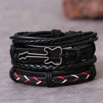 Fashion Black Bead Leather Bracelets For Men Multilayer Bracelet & Bangles Super Cross Punk Rock Bracelet & Bangles Accessories