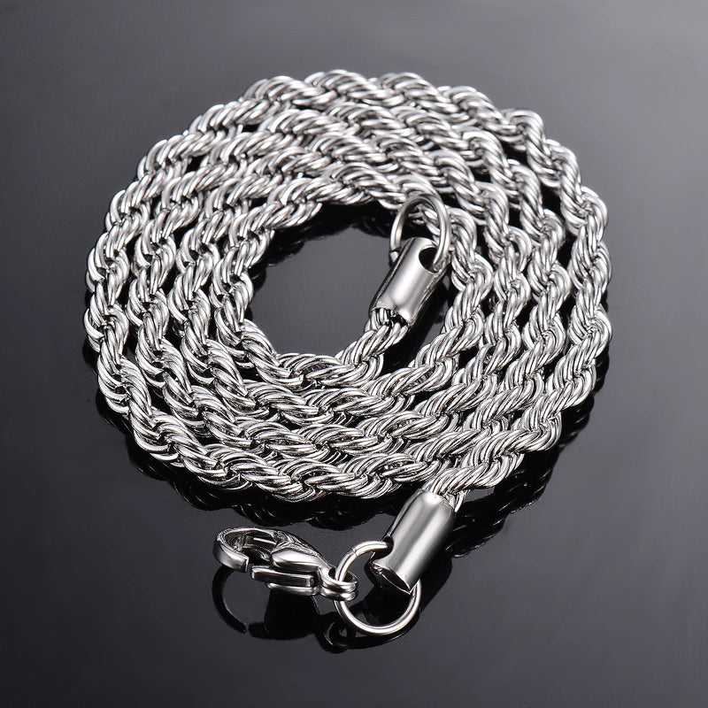 1 piece Steel Color Width 2mm/2.5mm/3mm/4mm/5mm/6mm Rope Chain Necklace/Bracelet For Men Women Stainless Steel Chain Necklace