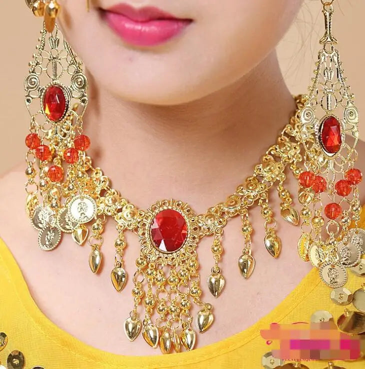 indian jewelry head Accessories Golden Finger Bracelet Shining Red Crystal Girl&