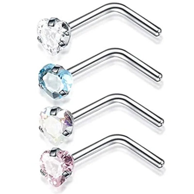 4PCS/Set Surgical Steel Heart Nose Ring Set Real Star L Shape Nose Stud Set Square Nose Rings And Studs Bulk Piercing Nariz Lote