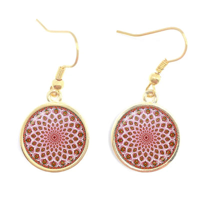 Mandala Picture Drop Earrings Henna Yoga Om Symbol Zen Buddhism 16mm Glass Cabochon Dome Jewellery For Women Girls Gift