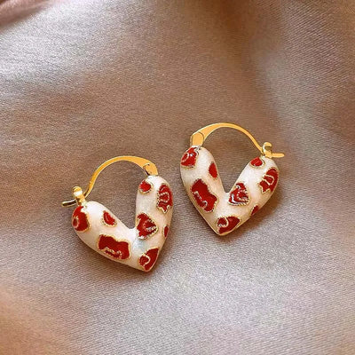 2025 Trendy Red Dripping Oil Heart Hoop Earrings For Women Girls Korean Elegant Love Dangle Earring Jewelry Gift