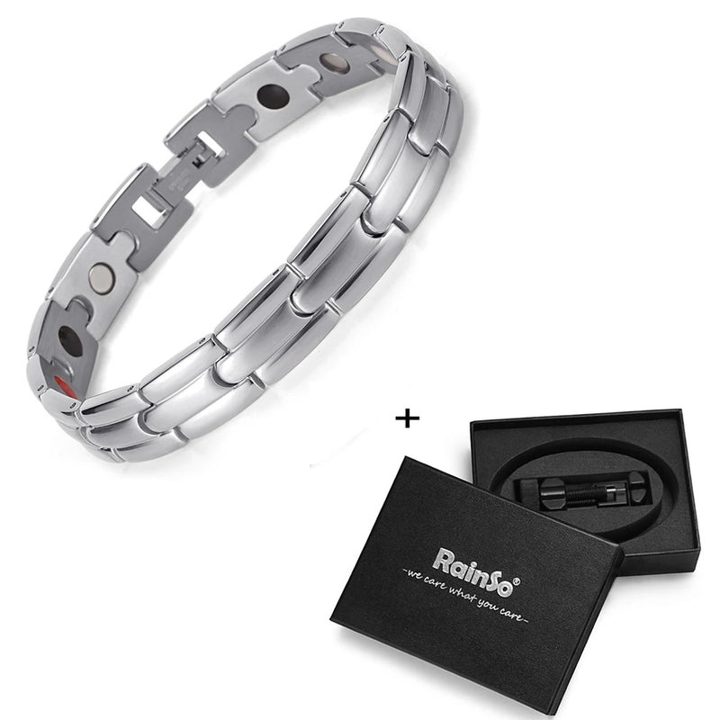 Rainso Magnetic Bracelet Health Bio Energy Bracelet For Men Relief Pain Stainless Steel Bracelet 4in1 Elements Fine Jewelry