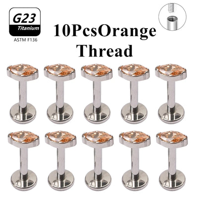 Wholesale Lot10PCS G23 Titanium Internally Threaded Push Pin Body Piercing Jewelry Nose Ring Earrings Stud CZ Ear Helix Pierc