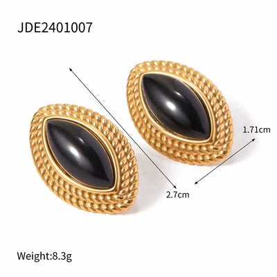 Uworld Stainless Steel 18K PVD Gold Plated Black Stone Earrings Statement Golden Metal for Women Bijoux Femme Gala Giftсерьги