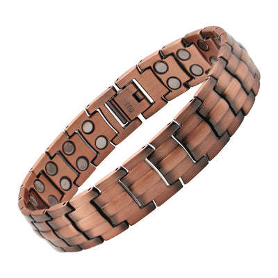 Befoshinn Vintage Men Bracelet Three Row Strength Magnetic Therapy Pure Copper Health Bracelet Popular Jewelry Bangles Men Gifts