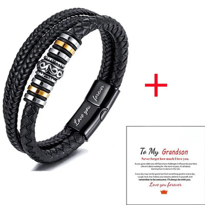 Braided Leather Bracelet To My Son 'Never Forget How Much I Love You' Braided Bracelets for Men Double Row Magnetic Closure