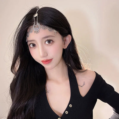 Antique Chinese Style Face Curtain Hanfu Hair Accessories Girl Long Tassel Beaded Step Shake Ears Hanging Party Headband Jewelry