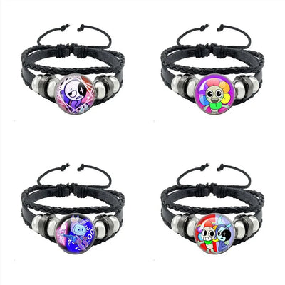 Horror Game Dandys World Astro Black Rope Button Leather Bracelet Goob Pebble Meme Kawaii Glass Cabochon Bracelet Friend jewelry