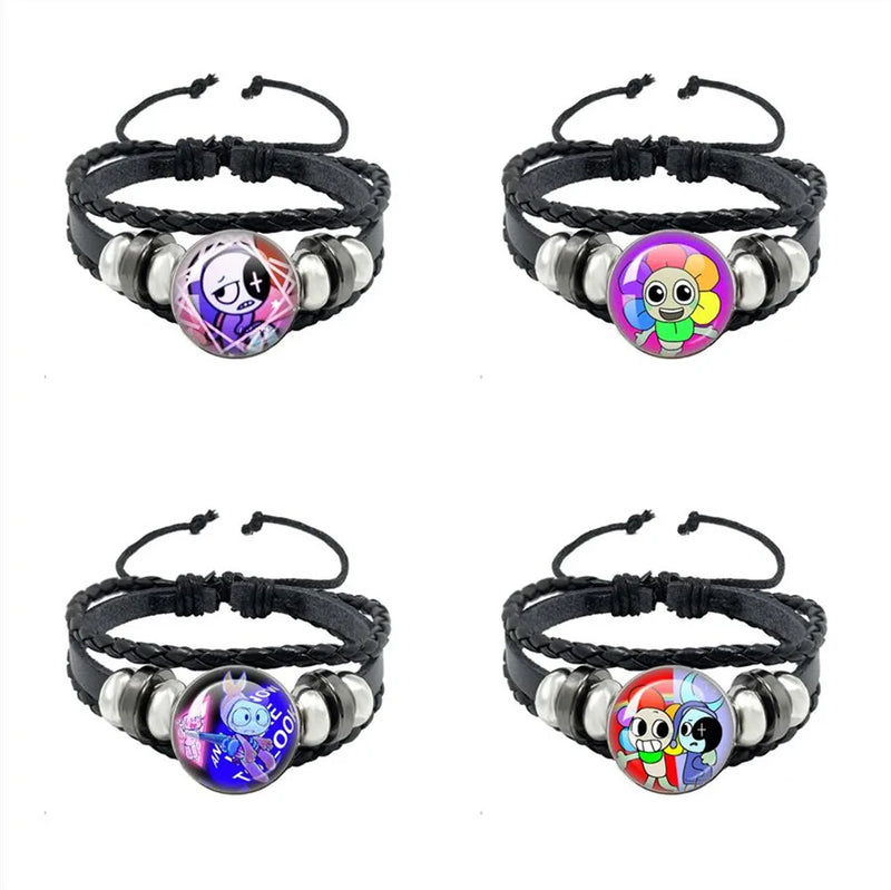 Horror Game Dandys World Astro Black Rope Button Leather Bracelet Goob Pebble Meme Kawaii Glass Cabochon Bracelet Friend jewelry