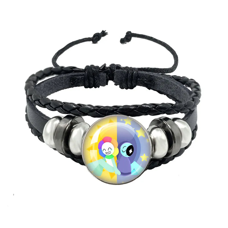 Horror Game Dandys World Astro Black Rope Button Leather Bracelet Goob Pebble Meme Kawaii Glass Cabochon Bracelet Friend jewelry