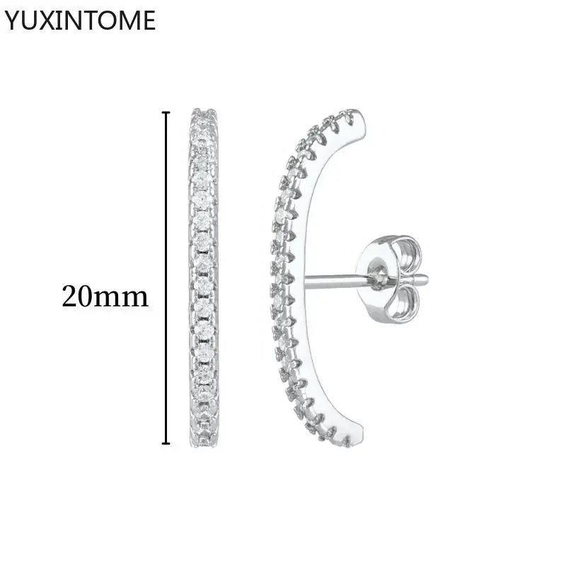 925 Sterling Silver Ear Needle Fashion Hoop Earrings White Crystal Luxury Women&