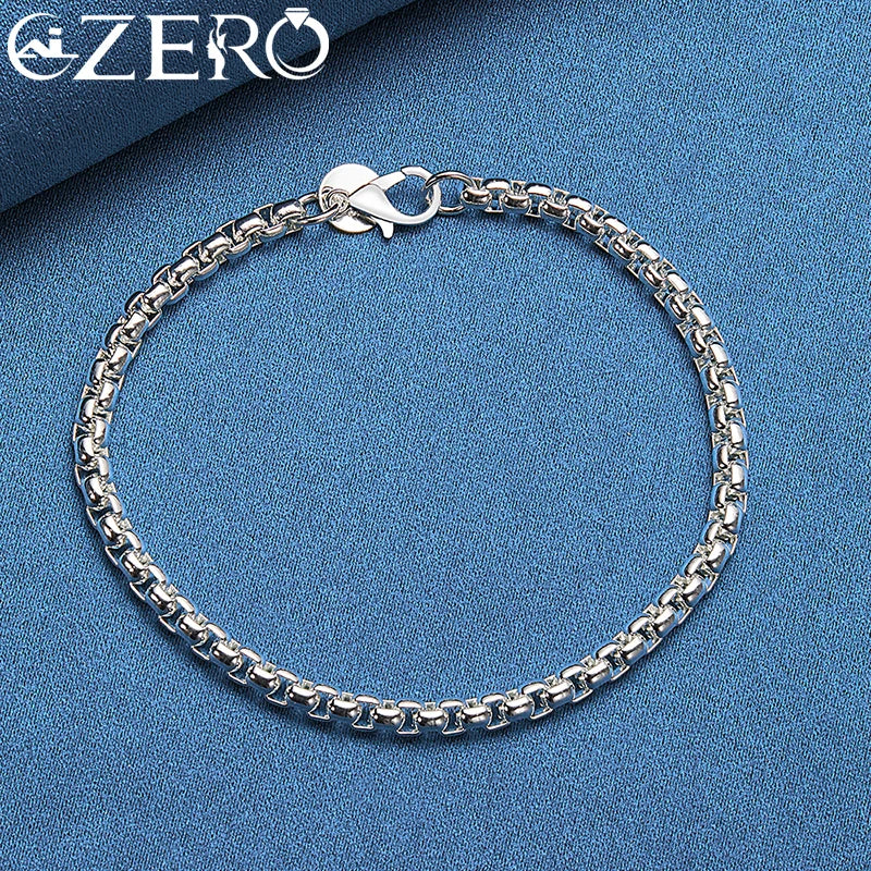 ALIZERO 18K Gold Bracelets 925 Sterling Silver 4mm Round Box Chain Bracelet For Woman Man Fashion Jewelry Wedding Party Gift