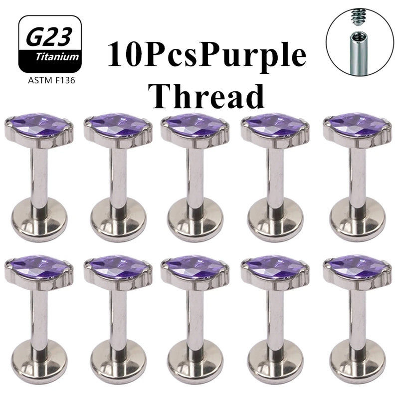 Wholesale Lot10PCS G23 Titanium Internally Threaded Push Pin Body Piercing Jewelry Nose Ring Earrings Stud CZ Ear Helix Pierc