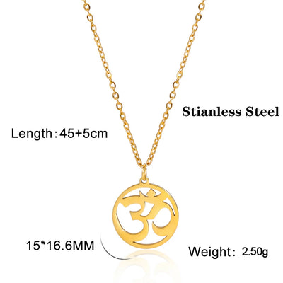 Lucktune OM Yoga Chakra Pendant Necklace Stainless Steel Buddhism Hindu Amulet Choker Chain Necklace for Women Men Retro Jewelry