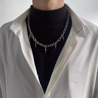 Punk Hip Hop Metal Rivet Pointed Choker Necklace for Women Men Gothic Silver Color Cross Clavicle Chain Necklace Y2K Jewelry