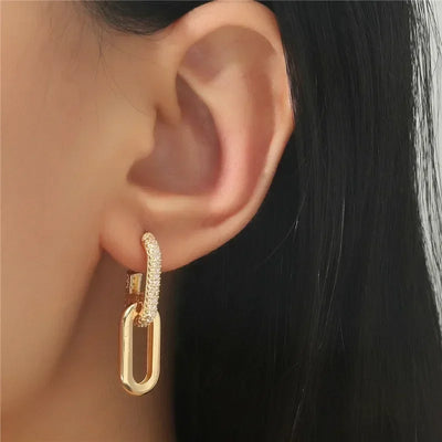 Retro Double Loop Design Drop Earrings Gold Color Geometric Round Hoop Earrings for Women Girls Punk Hip Hop Fashion Jewelry