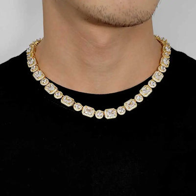 Bling Luxury Paved Zircon Men Iced Out Cuban Cluster Chain for Women Hip Hop Icy Round Square Tennis Chain Choker Jewelry